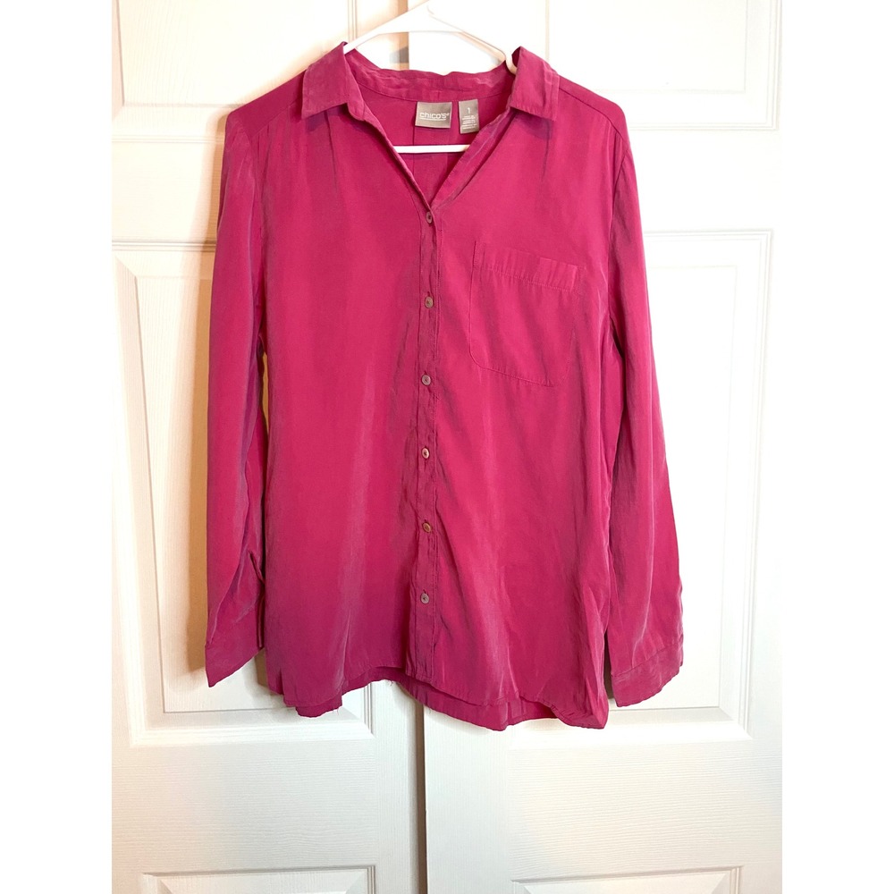 Chicos Magenta Pink Modal Blend Button Down Long Sleeve Shirt Size 1 Medium
